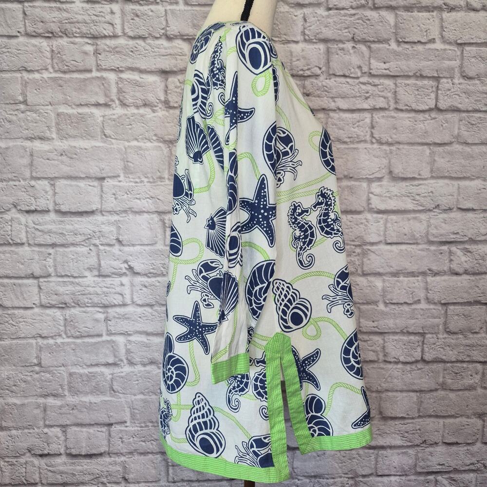 Gretchen Scott Sea Creature Starfish Seashell Tunic Cover Up Top Blue Green Sz M - Picture 7 of 9